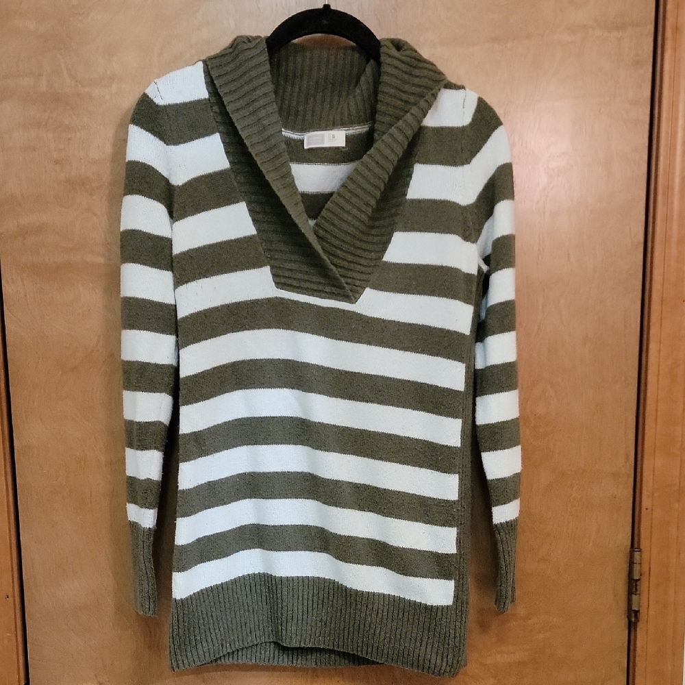 Old Navy Olive and Cream Striped Cowl Neck Sweater